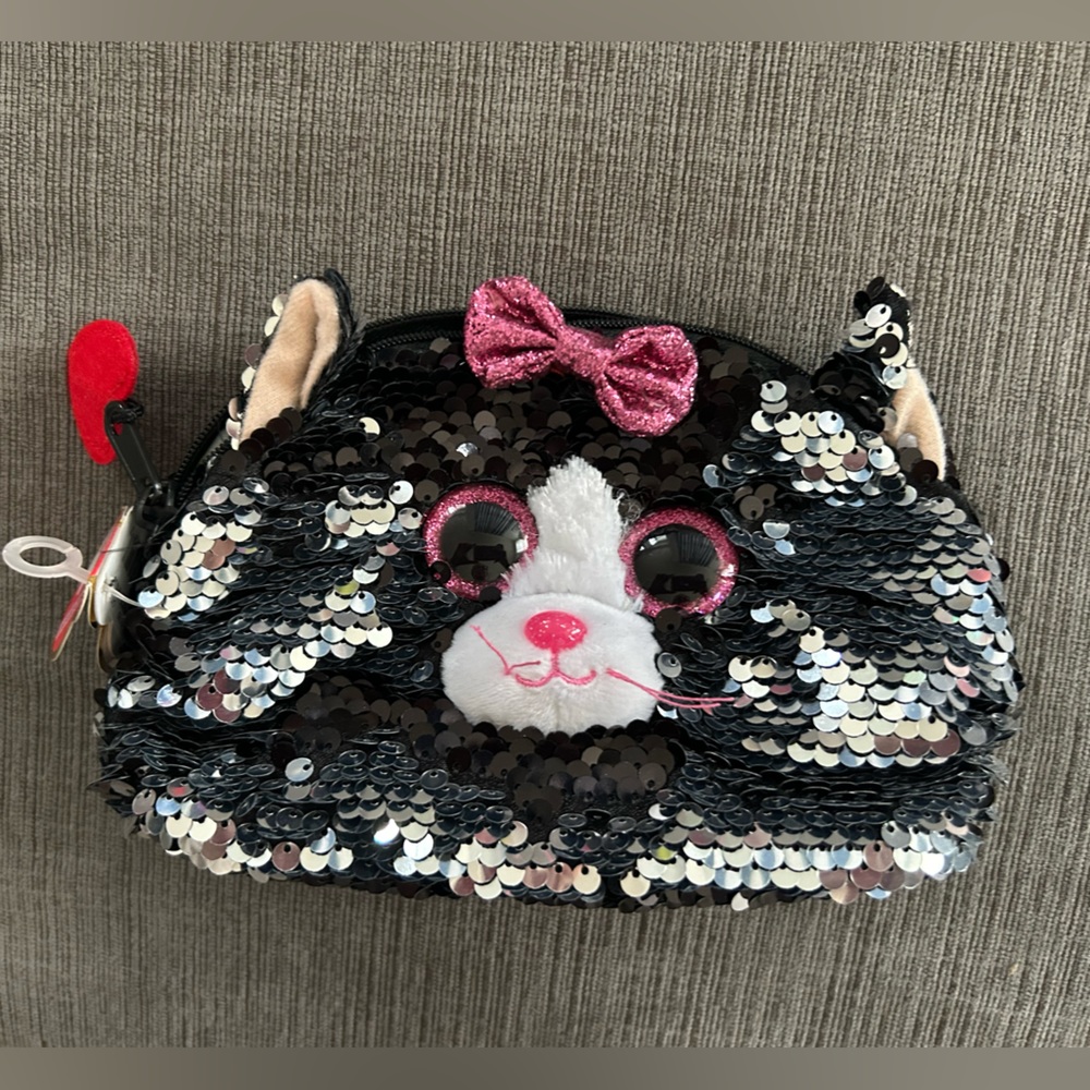 TY Flip Sequin Make up Cosmetic pouch Pencil case Kiki Cat NWT